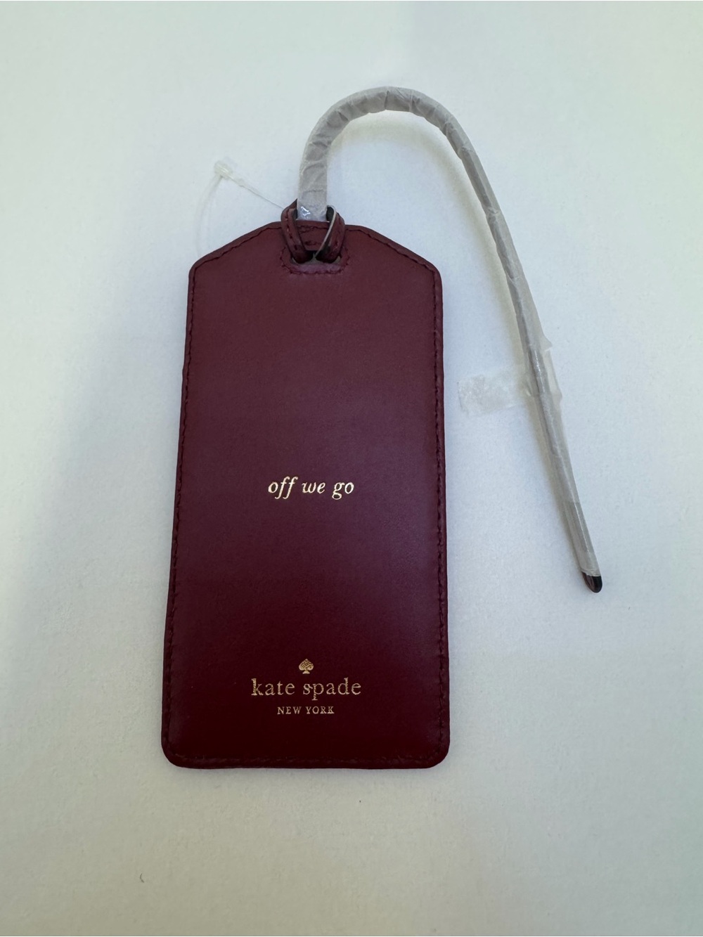 kate spade burgundy leather luggage tag with gold foil